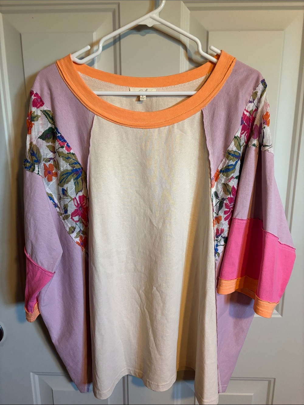 easel Boho Floral Patchwork Women's Top - Cream, Lavender & Pink